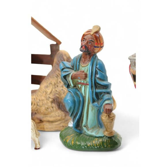 Vintage Hand-Painted Nativity Scene Set 12-Piece Christmas Décor Figures & Wood - Picture 9 of 12